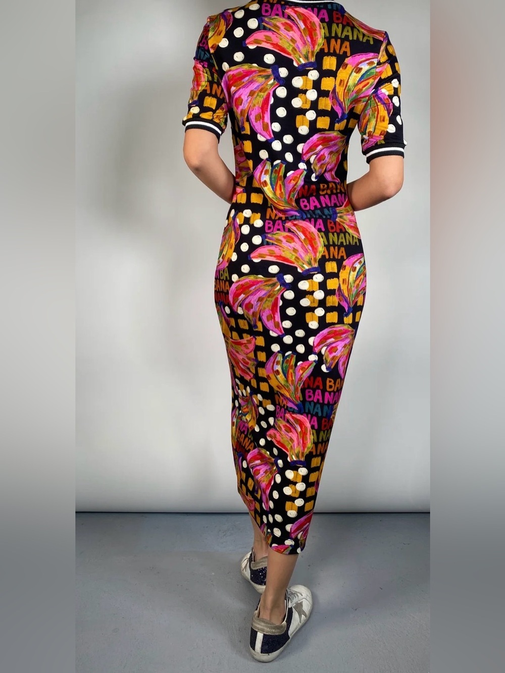 Bold Banana-Print Maxi Dress in Black and Multicolor - Picture 2 of 2
